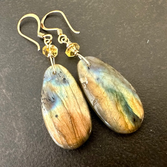 Labradorite Statement Earrings, 24k Gold Vermeil, Handmade by Prairie Ice - Picture 3 of 12
